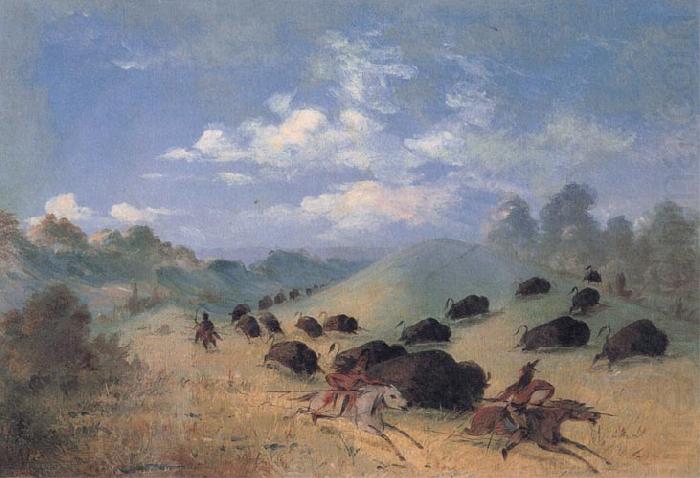 George Catlin Comanche Indians Chasing Buffalo with Lances and Bows china oil painting image